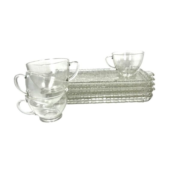 Anchor Hocking AnchorGlass Serva-Snack Set  4 Serving Trays & 4 Cups  Vintage  M - Picture 6 of 12